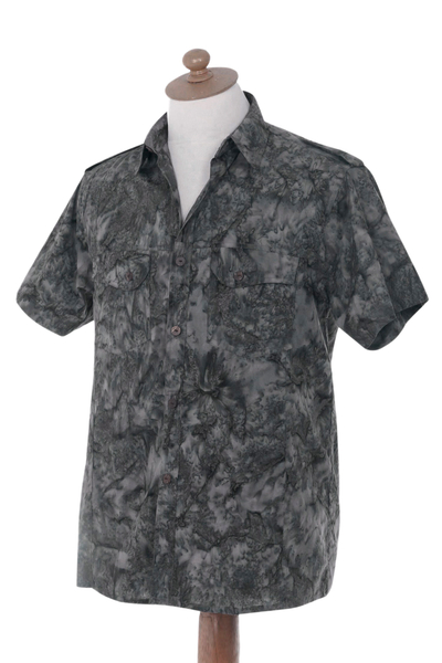 Baumwollhemd für Herren - Olivgrünes, kurzärmliges Baumwollhemd im Militärstil für Herren
