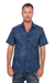 Men's cotton shirt, 'Military Blue' - Mens Safari Style 100% Cotton Short Sleeve Cotton Shirt with (image 2a) thumbail