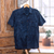 Men's cotton shirt, 'Military Blue' - Men's Military Style Blue Cotton Shirt with Short Sleeves (image 2b) thumbail