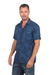 Men's cotton shirt, 'Military Blue' - Mens Safari Style 100% Cotton Short Sleeve Cotton Shirt with (image 2c) thumbail