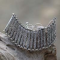 Sterling silver wristband bracelet, 'Bridge to Beauty'