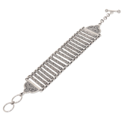 Sterling silver wristband bracelet, 'Bridge to Beauty' - Indonesian Sterling Silver Artisan Crafted Bracelet