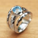 Blue topaz cocktail ring, 'Sparkling Pool' - Blue Topaz Handcrafted Sterling Silver Ring from Bali