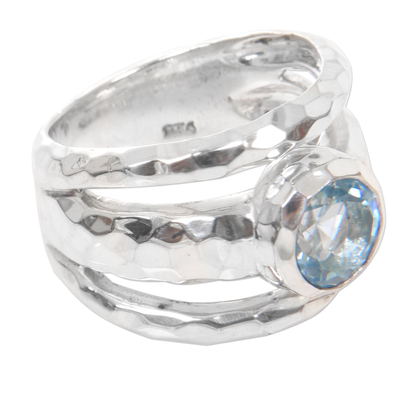 Blue topaz cocktail ring, 'Sparkling Pool' - Blue Topaz Handcrafted Sterling Silver Ring from Bali