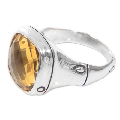 Citrine dome ring, 'Mindful Clarity' - Citrine Dome on 925 Sterling Silver Ring Artisan Jewelry