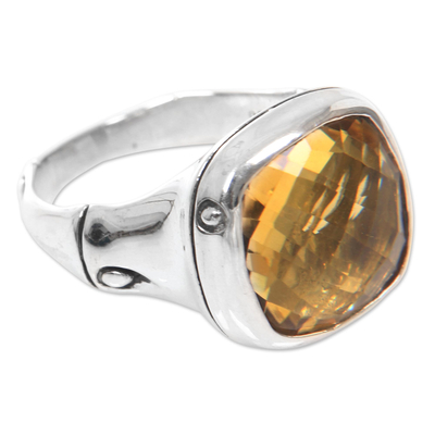 Citrine dome ring, 'Mindful Clarity' - Citrine Dome on 925 Sterling Silver Ring Artisan Jewelry