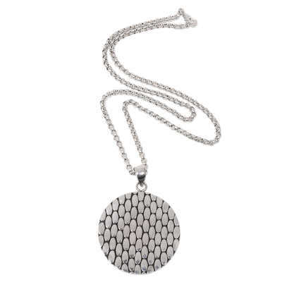 Sterling silver pendant necklace, 'Abundant Rice' - Modern Balinese Geometric Theme Silver Necklace