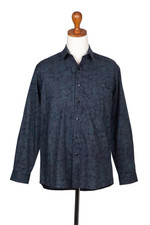 Men's cotton shirt, 'Hypnotic' - Hand Stamped Men's All Cotton Shirt in Blue and Grey