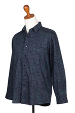 Men's cotton shirt, 'Hypnotic' - Hand Stamped Men's All Cotton Shirt in Blue and Grey