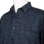 Men's cotton shirt, 'Hypnotic' - Hand Stamped Men's All Cotton Shirt in Blue and Grey