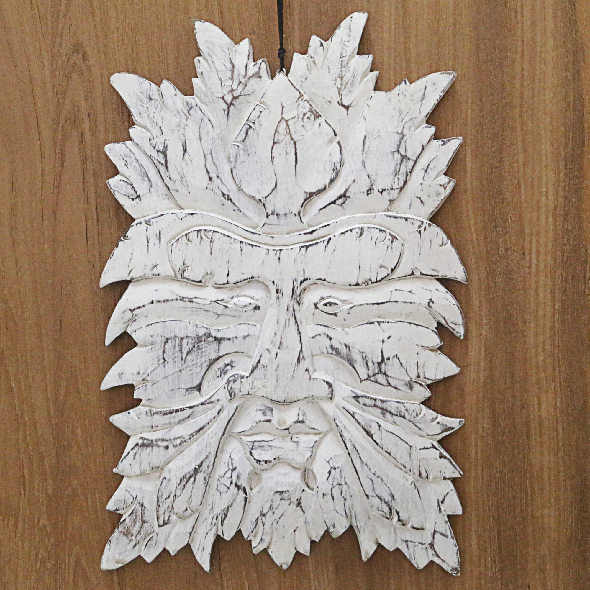 Hand Carved White Wood Wall Panel Leaf Motif From Indonesia Beard