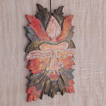 Wood wall relief panel, 'Camouflage' - Hand Carved Red and Black Wood Wall Panel from Indonesia