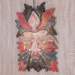 Wood wall relief panel, 'Camouflage' - Hand Carved Red and Black Wood Wall Panel from Indonesia