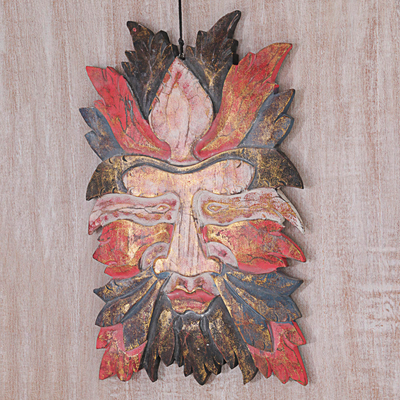 Wood wall relief panel, 'Camouflage' - Hand Carved Red and Black Wood Wall Panel from Indonesia
