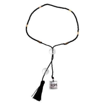 Black Quartz Sterling Silver Glass Beaded Bracelet Indonesia