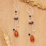 Multi-gemstone waterfall earrings, 'Jeweled Drizzle' - Handmade Multi-Gemstone Sterling Silver Waterfall Earrings