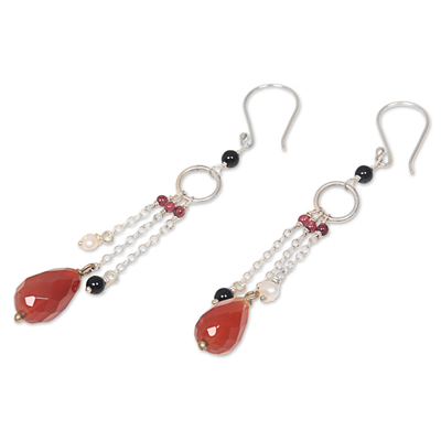 Multi-gemstone waterfall earrings, 'Jeweled Drizzle' - Handmade Multi-Gemstone Sterling Silver Waterfall Earrings