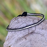 Sterling silver beaded bracelet, Black Moonlight Path