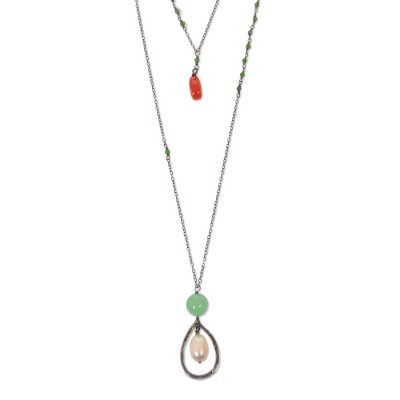 Multi-gemstone triple pendant necklace, 'Joy and Beauty' - Sterling Silver 3-in-1 Multigem Pendant Necklace