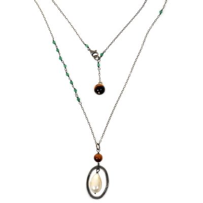 Cultured pearl and tiger's eye pendant necklace, 'Silent Hunter' - Cultured Pearl and Tiger's Eye Pendant Necklace Indonesia