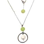 Multi-gemstone pendant necklace, 'Green Rain' - Cultured Pearl Chalcedony Pendant Necklace from Indonesia