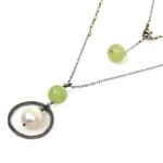 Multi-gemstone pendant necklace, 'Green Rain' - Cultured Pearl Chalcedony Pendant Necklace from Indonesia