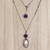 Amethyst and cultured pearl pendant necklace, 'Violet Dew' - Handcrafted Silver Amethyst Cultured Pearl Long Necklace (image 2) thumbail