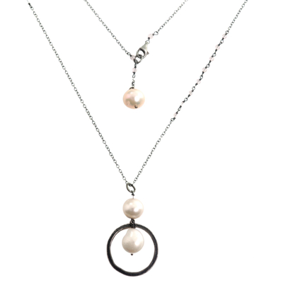 Cultured pearl and moonstone long pendant necklace, 'Raindrop Halos' - Cultured Pearl Moonstone Pendant Necklace from Indonesia