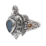 Multi gemstone cocktail ring, 'Sea Turtle Enchantment' - Turtle Theme Multi Gemstone Cocktail Ring from Bali