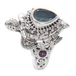 Multi gemstone cocktail ring, 'Sea Turtle Enchantment' - Turtle Theme Multi Gemstone Cocktail Ring from Bali