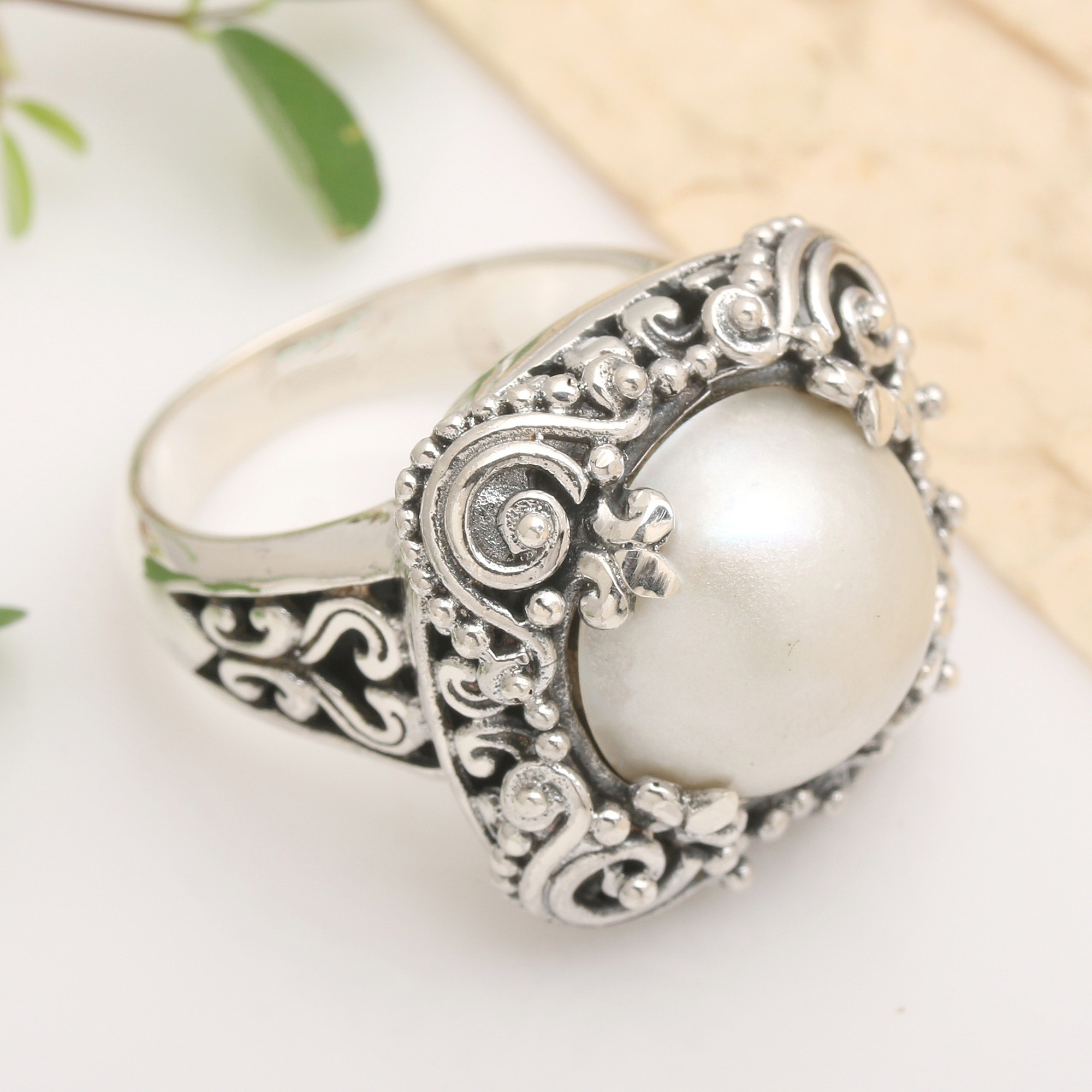 UNICEF Market | Modern Balinese Cultured Pearl Ring in Sterling Silver ...