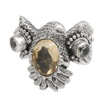 Citrine and blue topaz cocktail ring, 'Golden Eagle' - Sterling Silver Eagle Theme Ring with Citrine and Blue Topaz