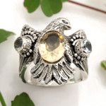 Citrine and blue topaz cocktail ring, 'Golden Eagle' - Sterling Silver Eagle Theme Ring with Citrine and Blue Topaz