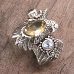 Citrine and blue topaz cocktail ring, 'Golden Eagle' - Sterling Silver Eagle Theme Ring with Citrine and Blue Topaz