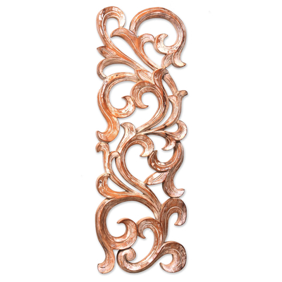 Wood wall panel, 'Gentle Fern' - Hand Carved Wood Wall Panel with Fern Motif from Bali