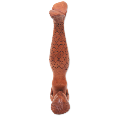 Wood sculpture, 'Sarwangasana Mermaid' - Bali Mermaid and Yoga Theme Artisan Carved Wood Sculpture