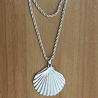 Sterling silver pendant necklace, 'Shells' - Hand Crafted Sterling Silver Necklace with Shell Pendant
