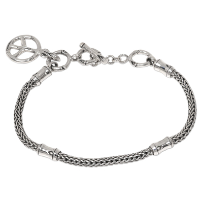 Sterling silver charm bracelet, 'Peaceful Bamboo' - Artisan Crafted Sterling Silver Bracelet with Peace Charm