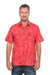 Men's cotton shirt, 'Red Bali Expedition' - Red Cotton Batik Short Sleeve Men's Shirt thumbail