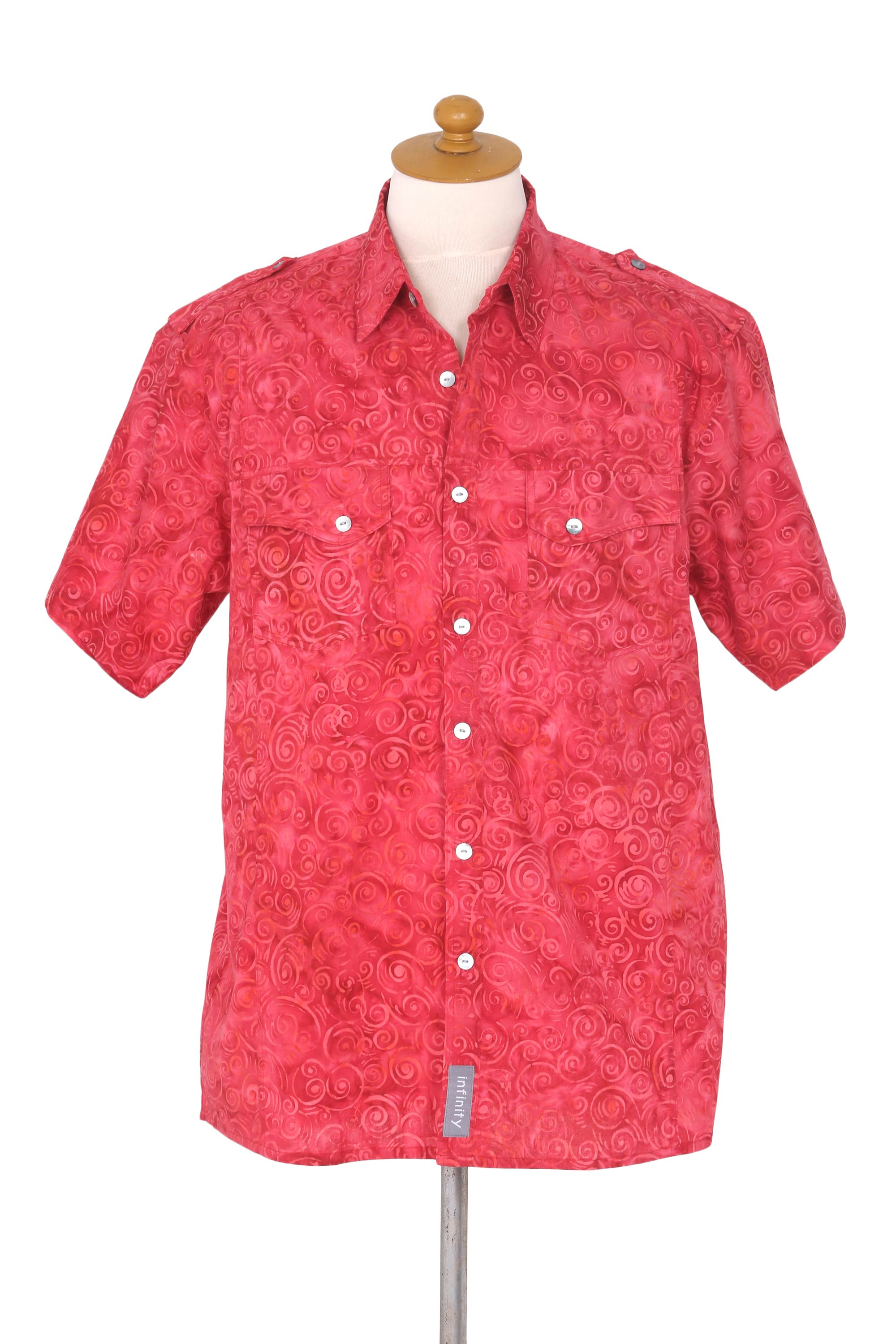 UNICEF Market | Red Cotton Batik Short Sleeve Men's Shirt - Red Bali ...