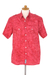 Men's cotton shirt, 'Red Bali Expedition' - Red Cotton Batik Short Sleeve Men's Shirt (image 2e) thumbail