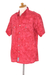 Men's cotton shirt, 'Red Bali Expedition' - Red Cotton Batik Short Sleeve Men's Shirt (image 2f) thumbail