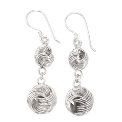 Sterling silver dangle earrings, 'Synchrony' - Contemporary Balinese Handcrafted Sterling Silver Earrings