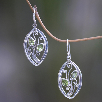 Peridot dangle earrings, Paradise Leaves