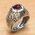 Garnet domed ring, 'Denpasar Temple' - Sterling Silver Domed Ring with Faceted Red Garnet