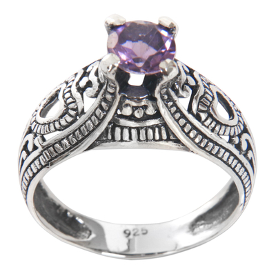 Balinese Amethyst Solitaire with Sterling Silver Cutouts