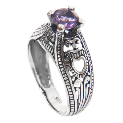 Balinese Amethyst Solitaire with Sterling Silver Cutouts - Sukawati ...