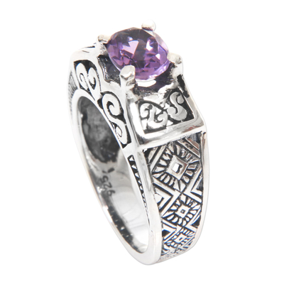 Amethyst cocktail ring, 'Noble Princess' - Amethyst Cocktail Ring in Sterling Silver with Openwork