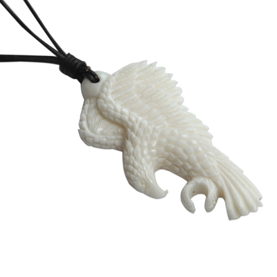 Bone and leather pendant necklace, 'Catch the Wind' - Artisan Crafted Leather Necklace with Eagle Pendant