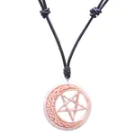 Bone and leather pendant necklace, 'Celtic Moon Star' - Hand Carved Moon and Star Necklace in Leather and Bone